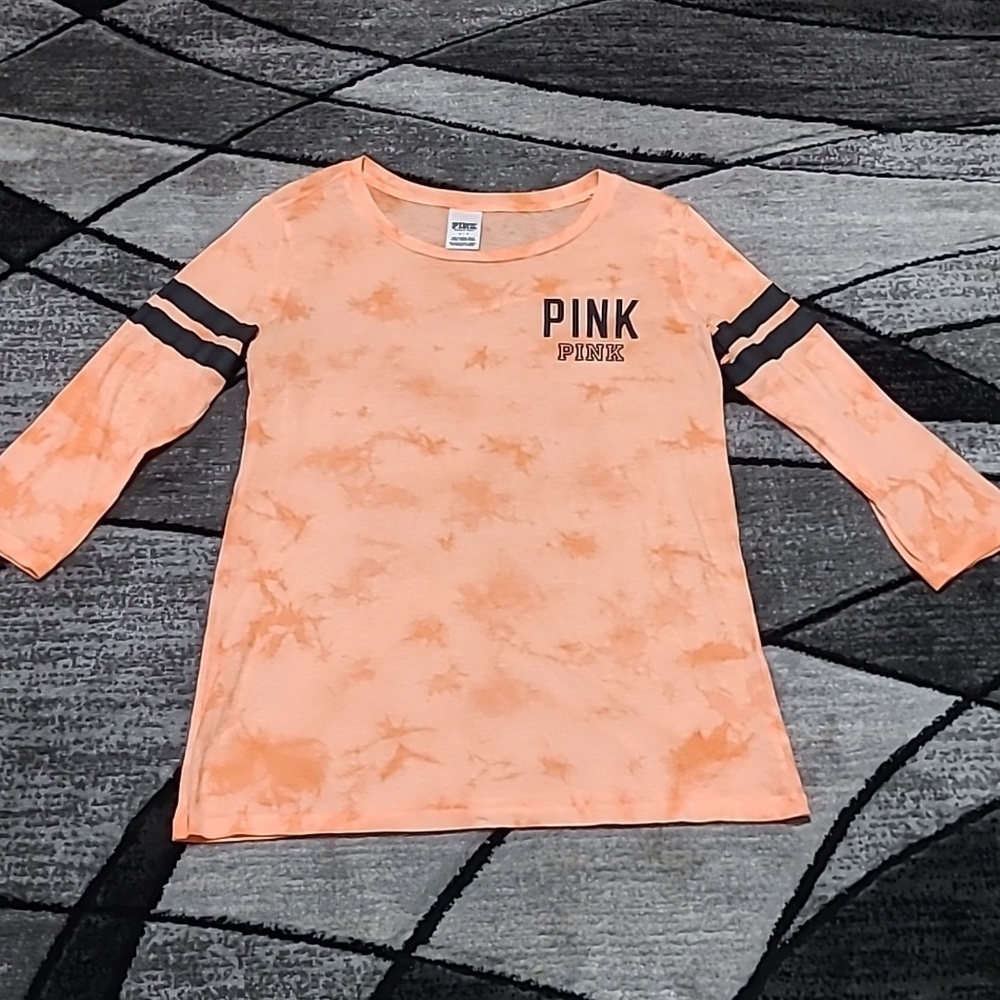 VS PINK 2014 LOGO TIE-DYE ORANGE STRIPE BASEBALL TEE-SHIRT PRICE FIRM